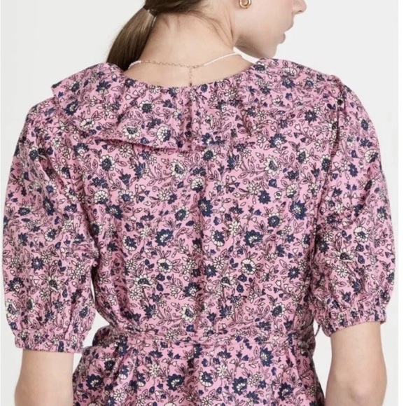 ROLLER RABBIT Cluny Brita Wrap Top Women S Pink Floral Ruffle V Neck Puff Sleeve - Picture 5 of 14